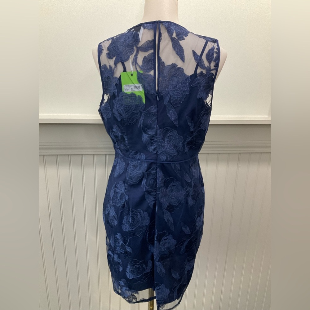 Sam Edelman Navy Floral Embroidered Sheer Illusion Cocktail Dress Size 10 NWT - Picture 3 of 4